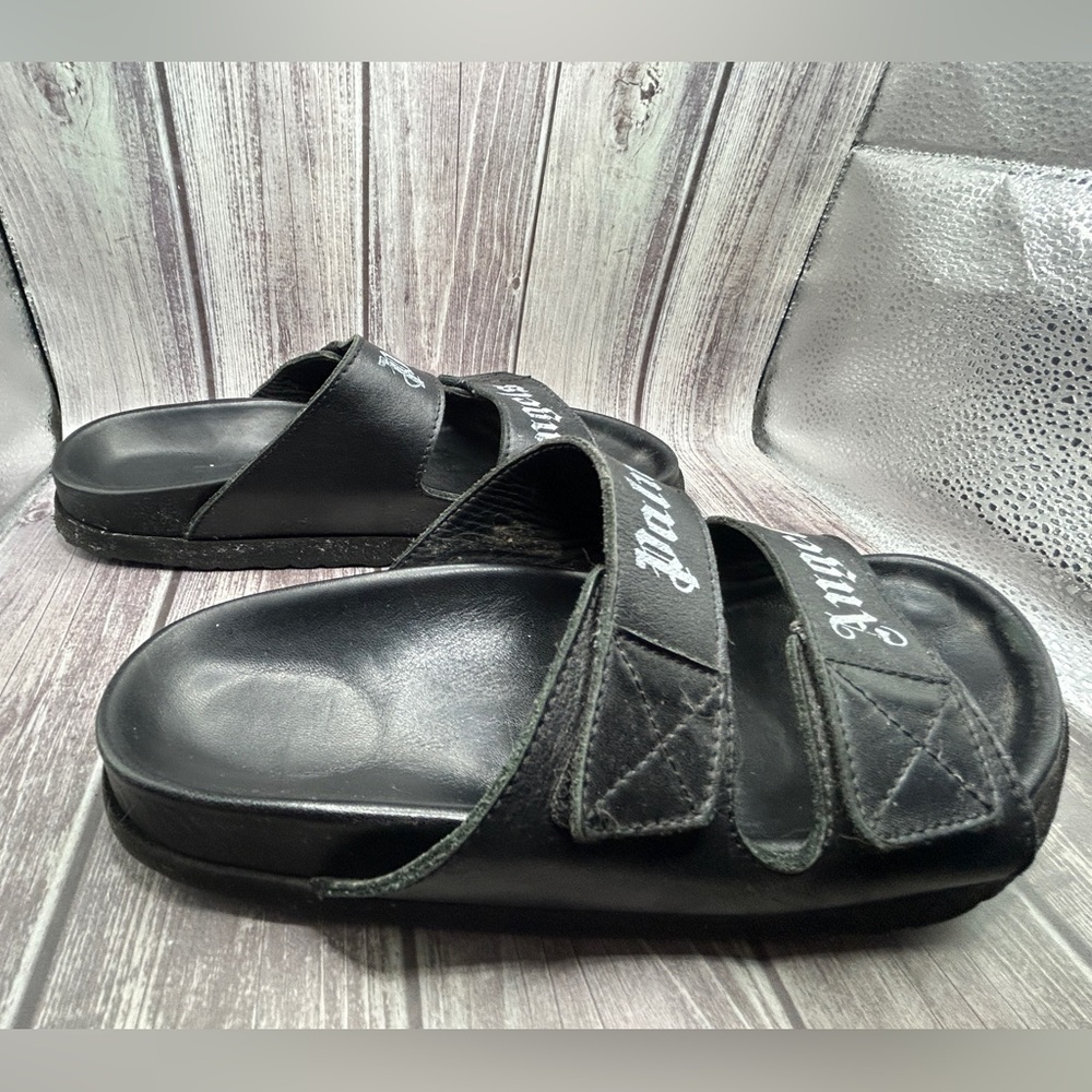 PALM ANGELS Double Strap Leather Slide Sandals Black White Logo + Box & Dust Bag - Picture 6 of 14